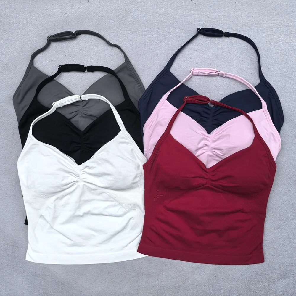 Adjustable Women Scrunch Bra Removable Cups Yoga Tank
