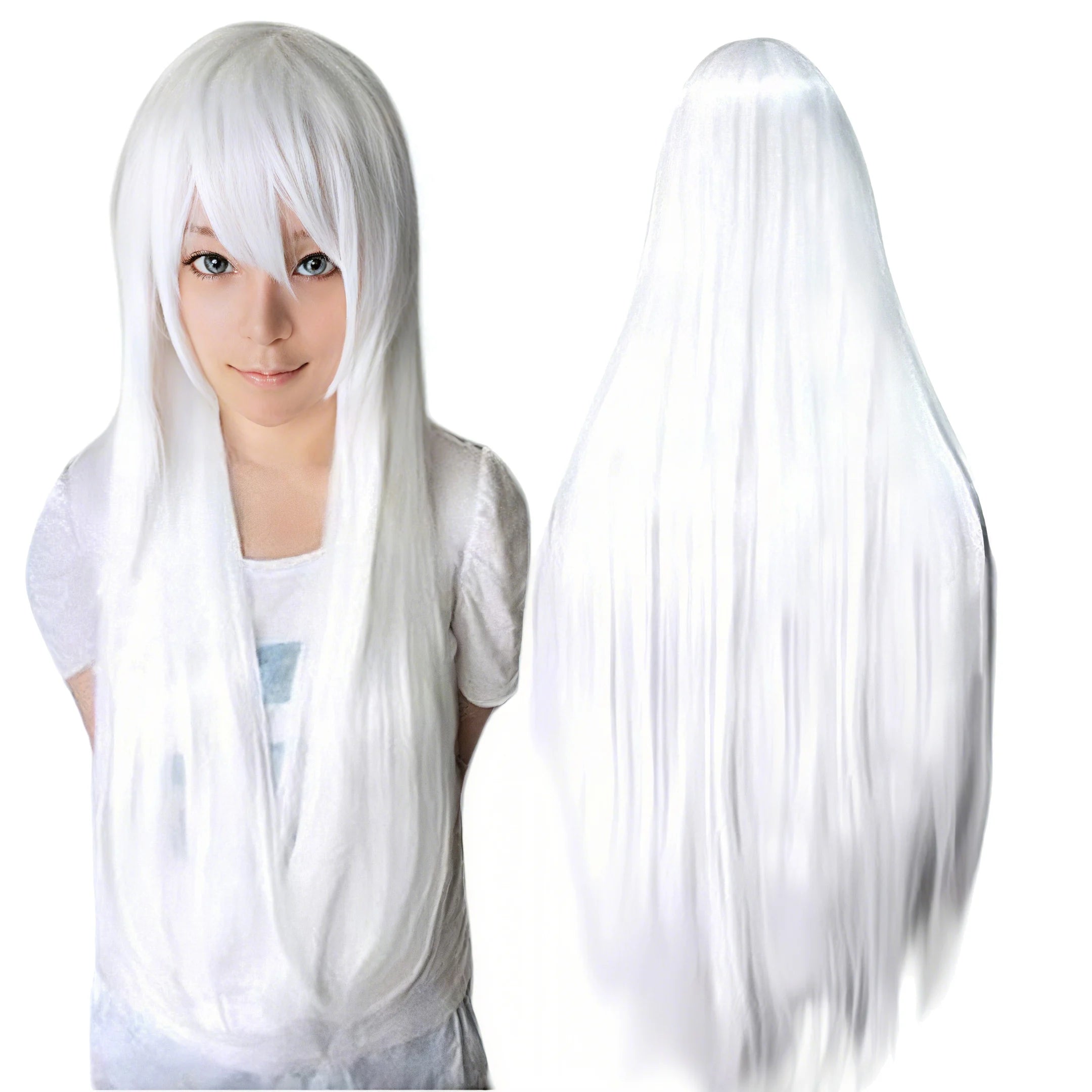 80cm Straight Synthetic Cosplay Wig White Purple Green Silver Pink Lolita Hairpiece with Bangs Long Wigs
