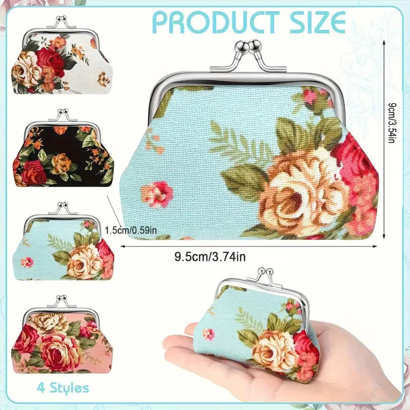 5 Pcs Rose Mini Coin Purses, Canvas Fabric