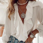 Summer Blouses For Women  Ruffle  Long Sleeve Loose