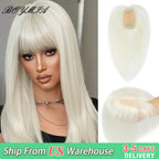 Human Hair Topper with Bangs Hand-Tied Thin 
5 * 9cm Base Light Weight Clip