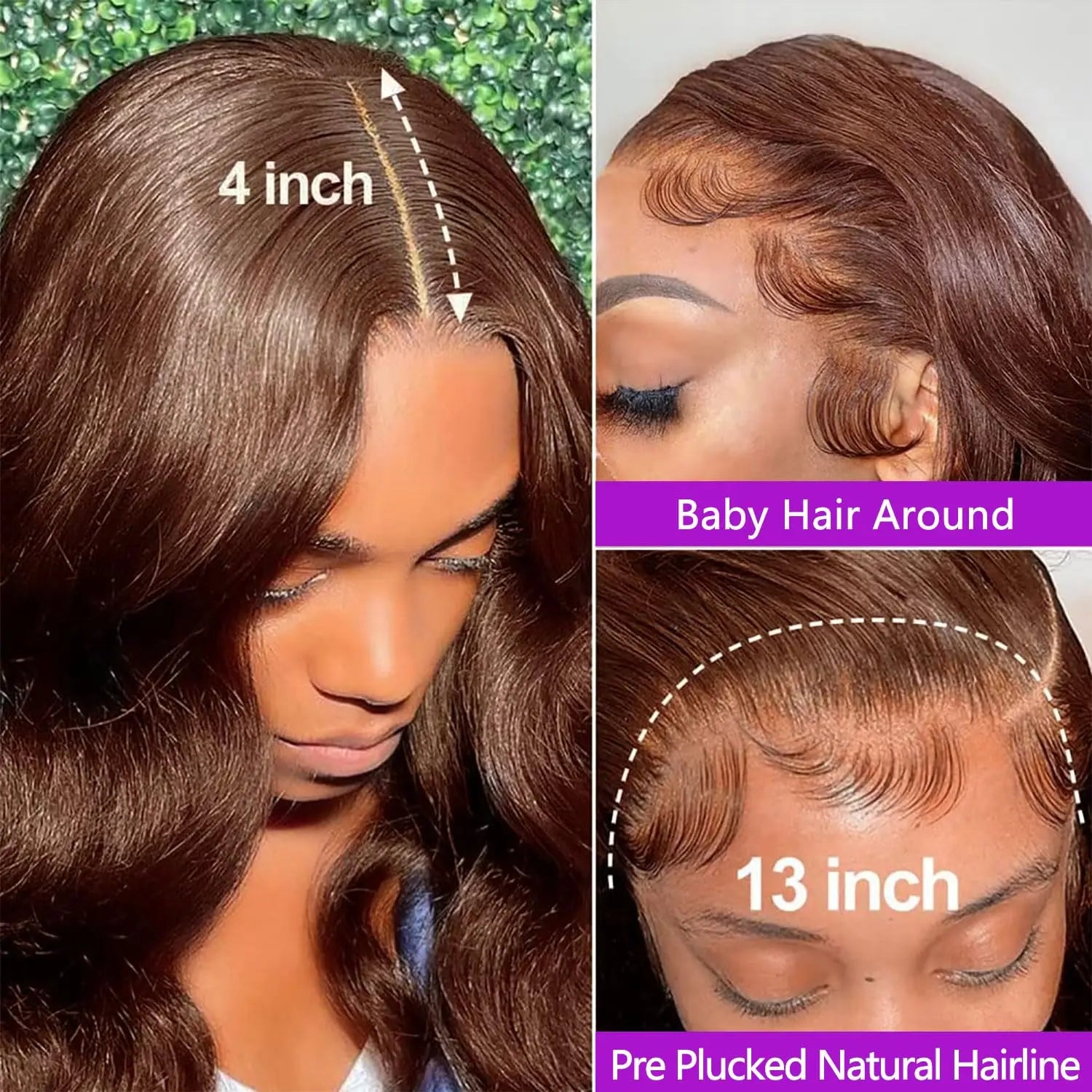 Body Wave Chocolate Brown Lace Front Wigs Human Hair
 Pre Plucked Brazilian Brown Virgin Hair Glueless HD Frontal Wig