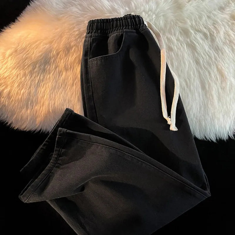 Fleece Lined Thickened Jeans Elastic Waist