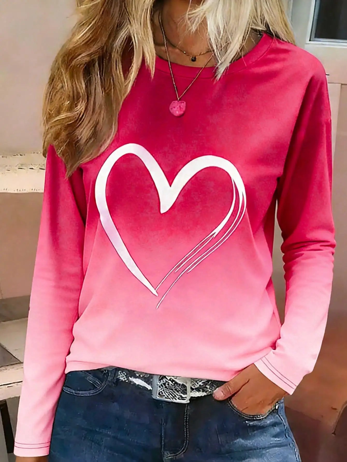 Women's Long Sleeve Butterfly Print T-Shirt, Round Neck Top