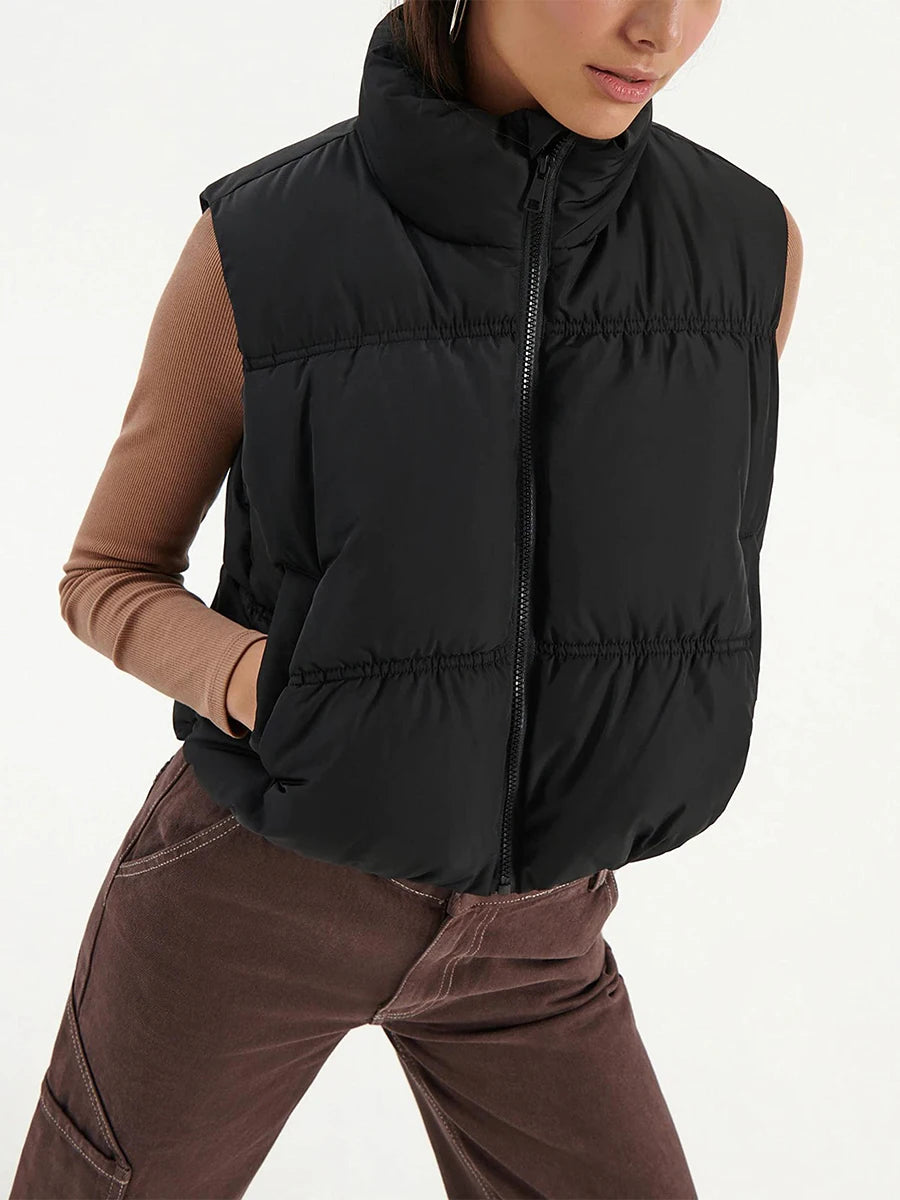 Quilted Waistcoat Zip Stand Collar Sleeveless Jacket