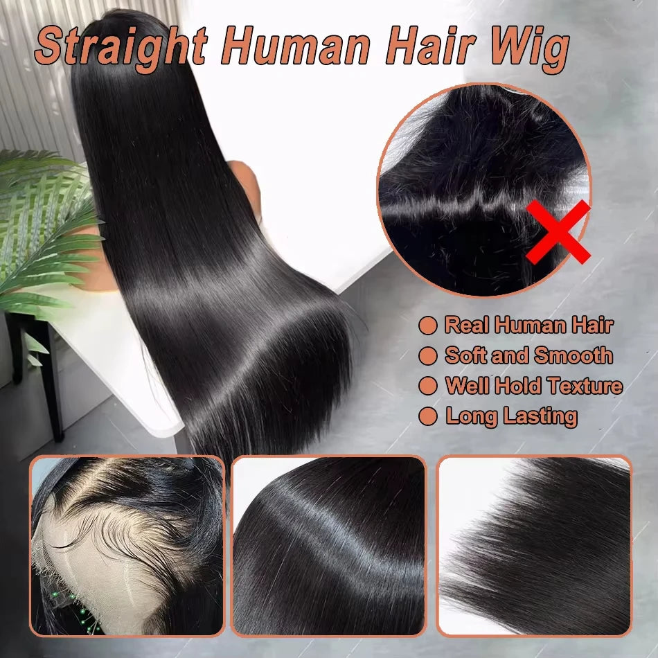 Human Hair Brazilian 4x4 Glueless Put on and go Wig
 36 38 40 Inch 13x4 13x6 HD Transparent Bone Straight Lace Frontal