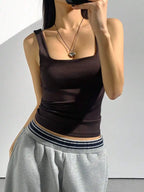 Black Square Neck Ruched Slim Fit, Stretch