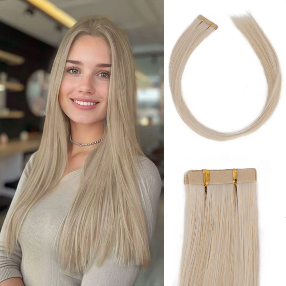 Seamless Invisible Tape in Red Hair Extensions for Women 24 inch Straight 
Colored Soft Synthetic Hair for Party Halloween Use