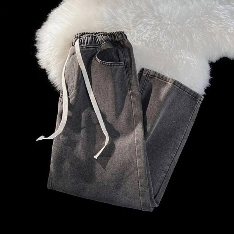 Fleece Lined Thickened Jeans Elastic Waist