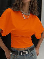 Cropped T-Shirt with Puff Sleeves