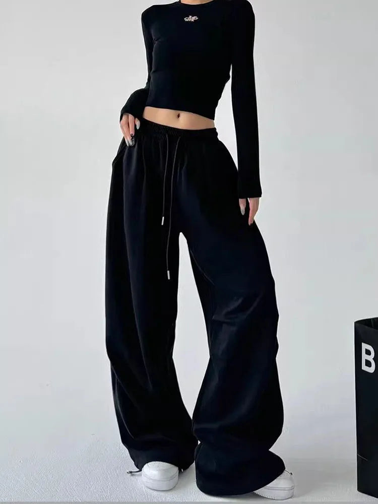 Wide Leg Sweatpants Women  Baggy Oversize High Waist Drawstring