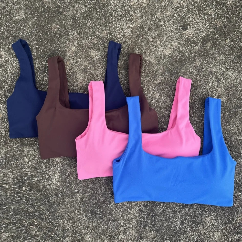 Solid Color Hollow back shoulder strap Underwear Women  Fitness sport Bra Top