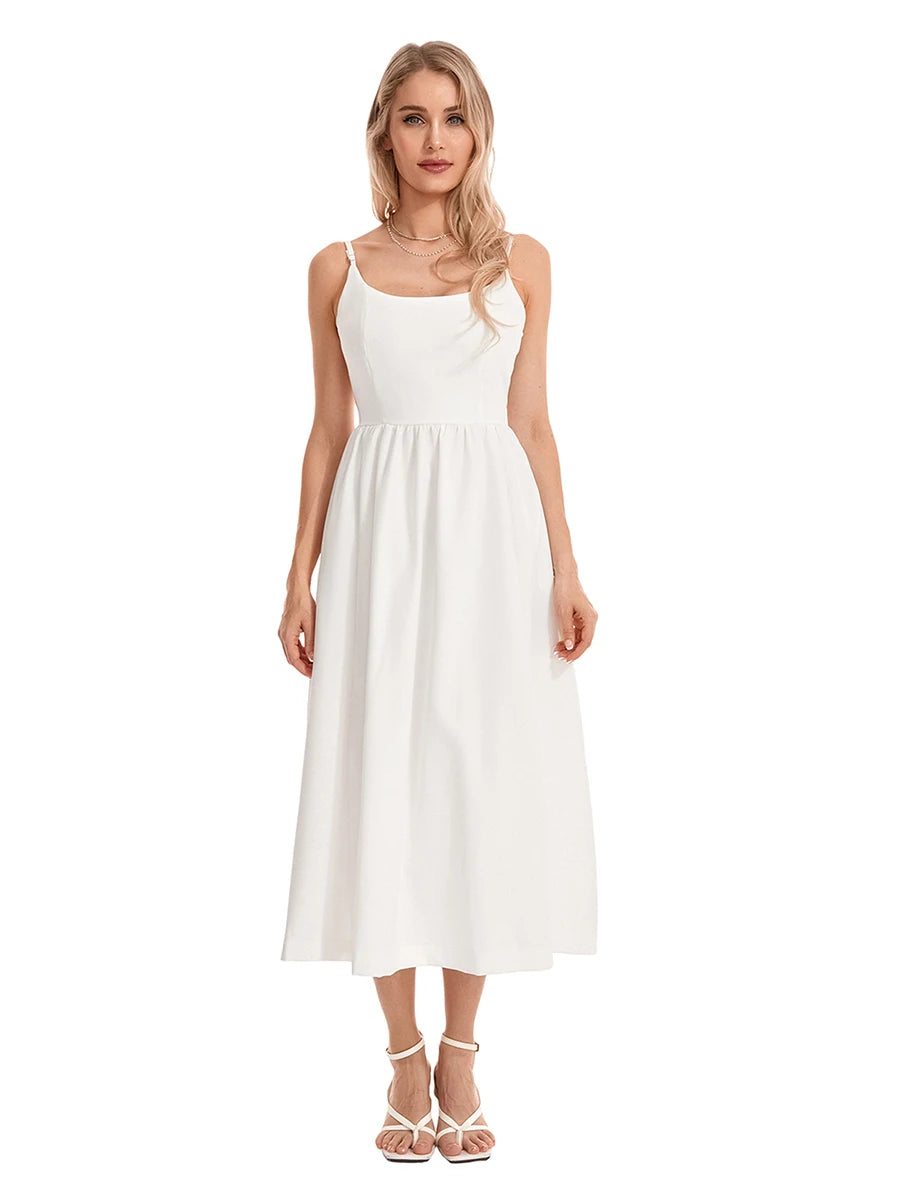 Womens Midi Dress Spaghetti Strap