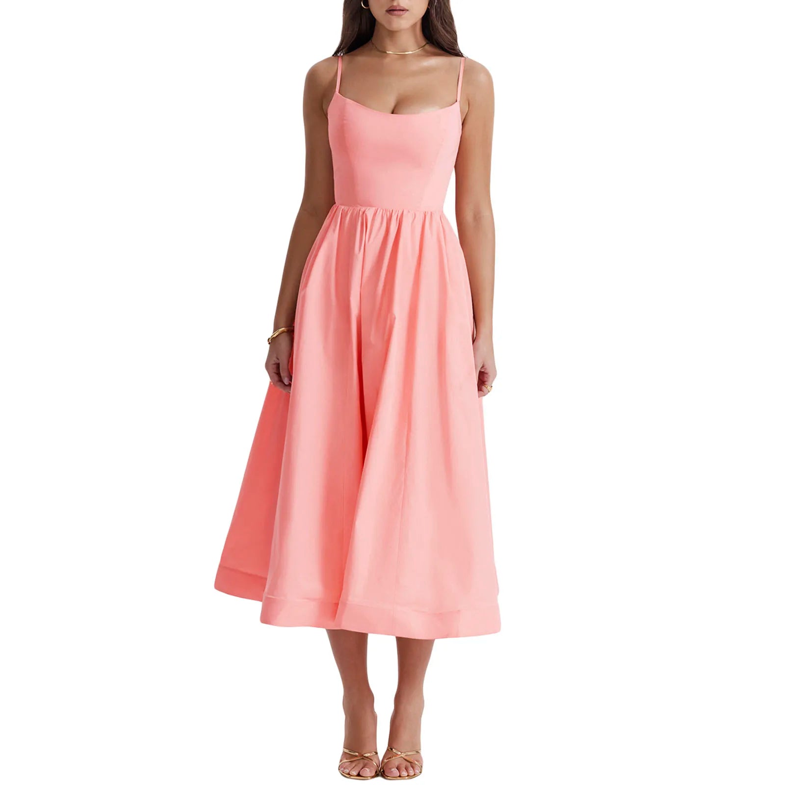 Womens Midi Dress Spaghetti Strap