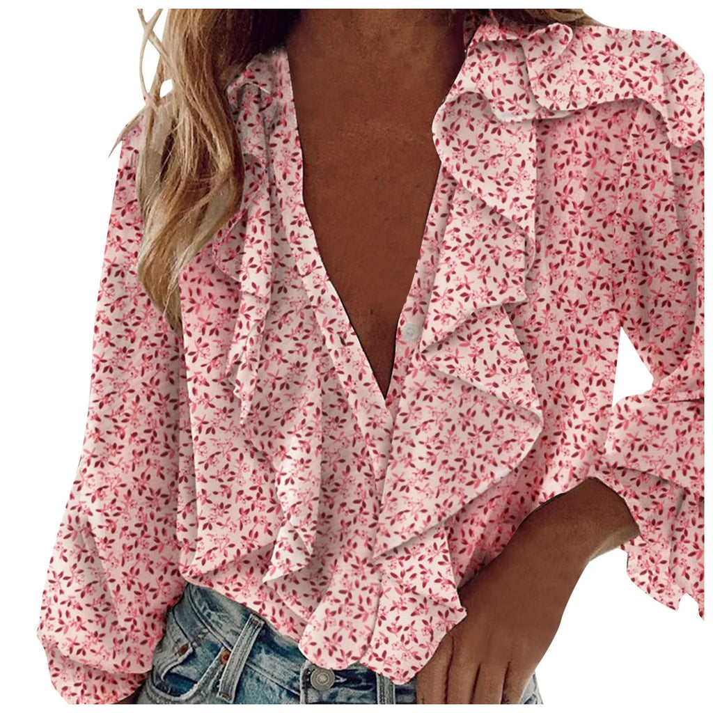 Summer Blouses For Women  Ruffle  Long Sleeve Loose