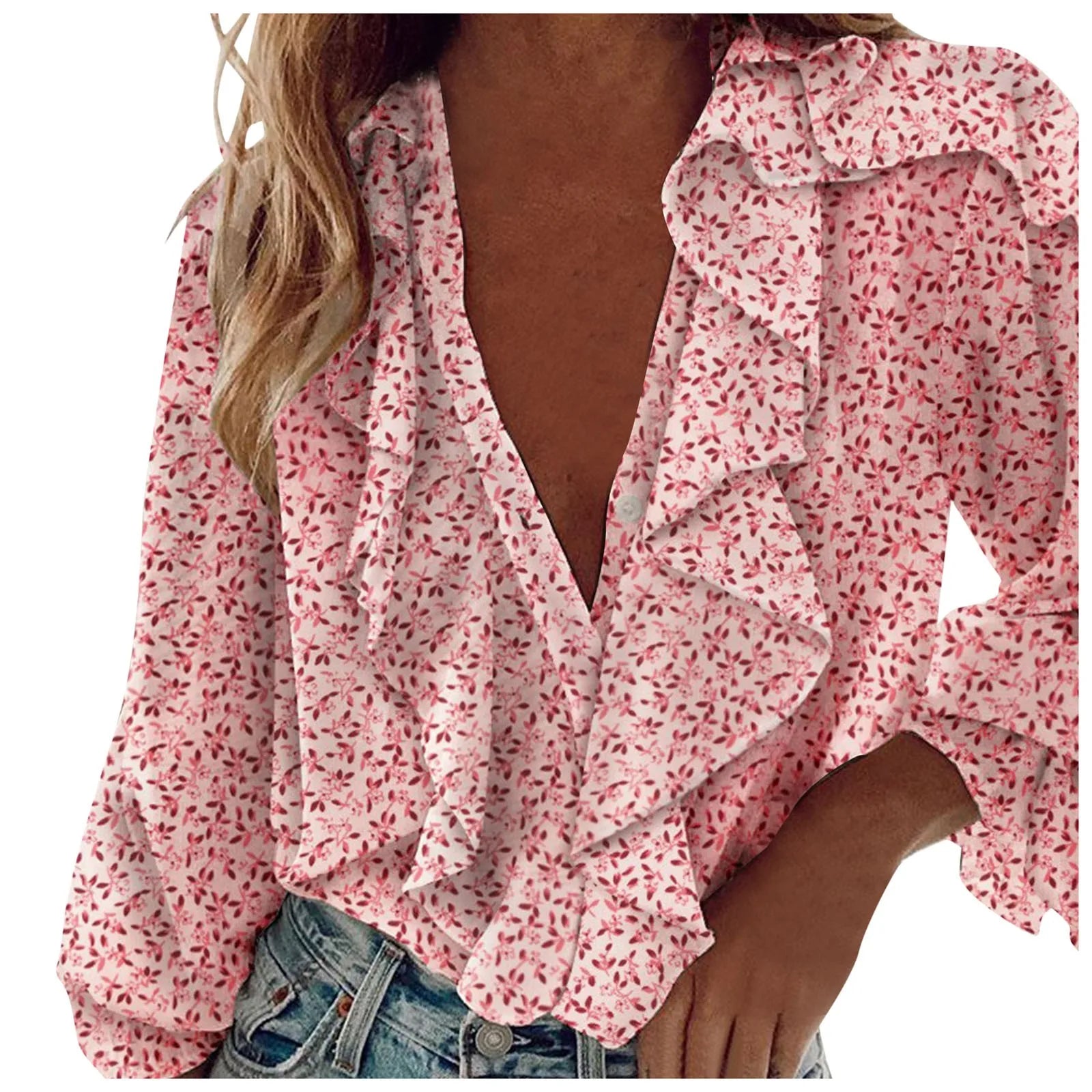Summer Blouses For Women  Ruffle  Long Sleeve Loose