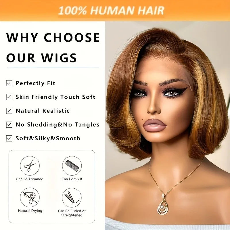 Straight Ombre Lace Front Wig Human Hair 18inch 
4/27 Highlight Wig Human Hair Pre-plucked, 
13x4 Straight Honey Blonde Mix Brown