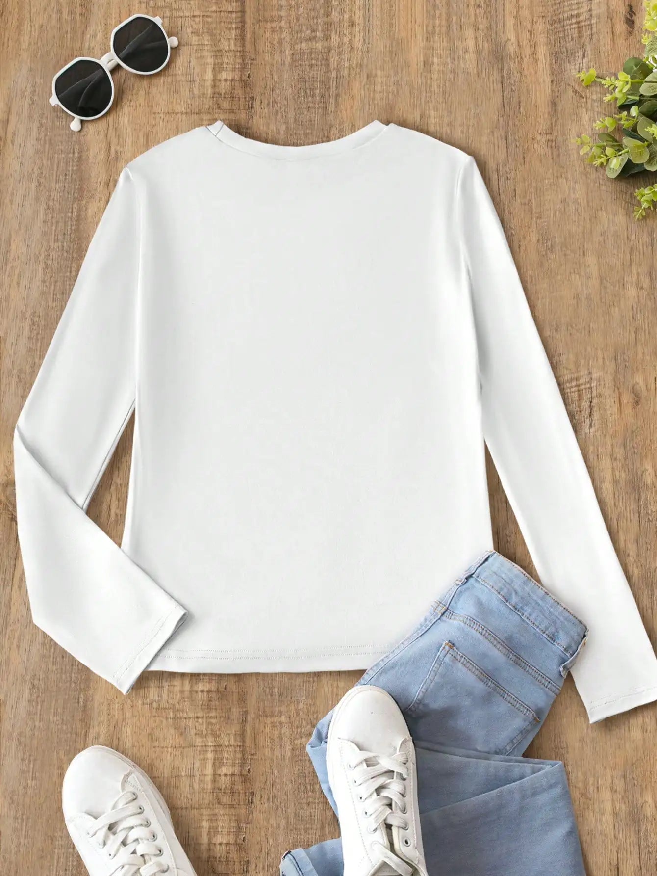 Women's Long Sleeve Butterfly Print T-Shirt, Round Neck Top