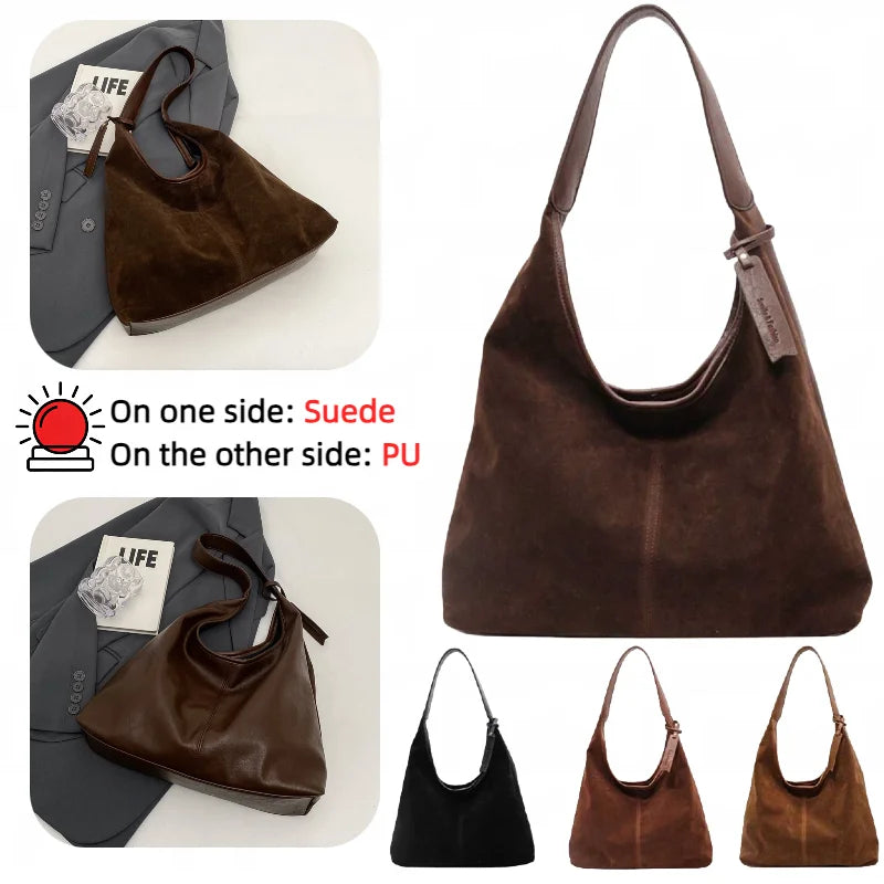 Women Suede Tote Bag Magnetic Closure