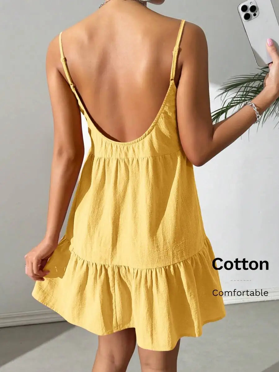 Backless Camisole Dress Ruffle Hem, Mini Dress
