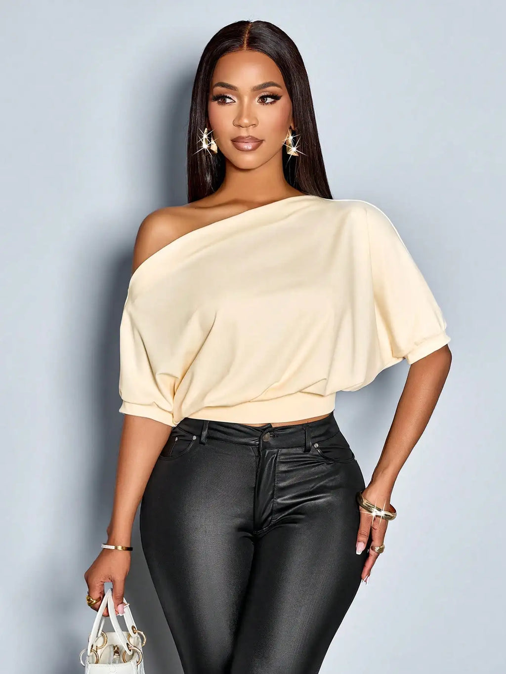 Women's Off Shoulder Ruched Top with Puff Sleeves