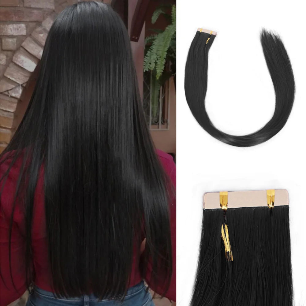 Seamless Invisible Tape in Red Hair Extensions for Women 24 inch Straight 
Colored Soft Synthetic Hair for Party Halloween Use