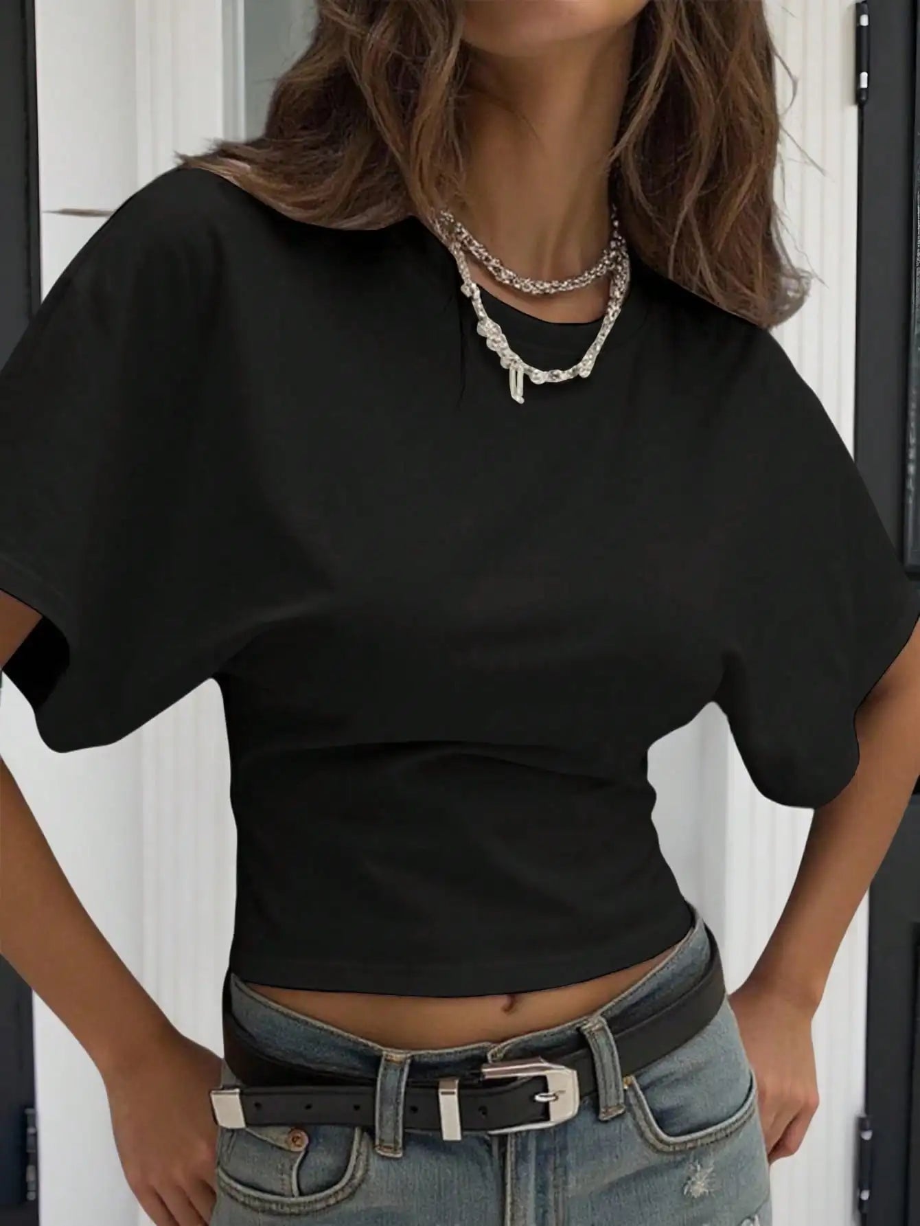 Cropped T-Shirt with Puff Sleeves
