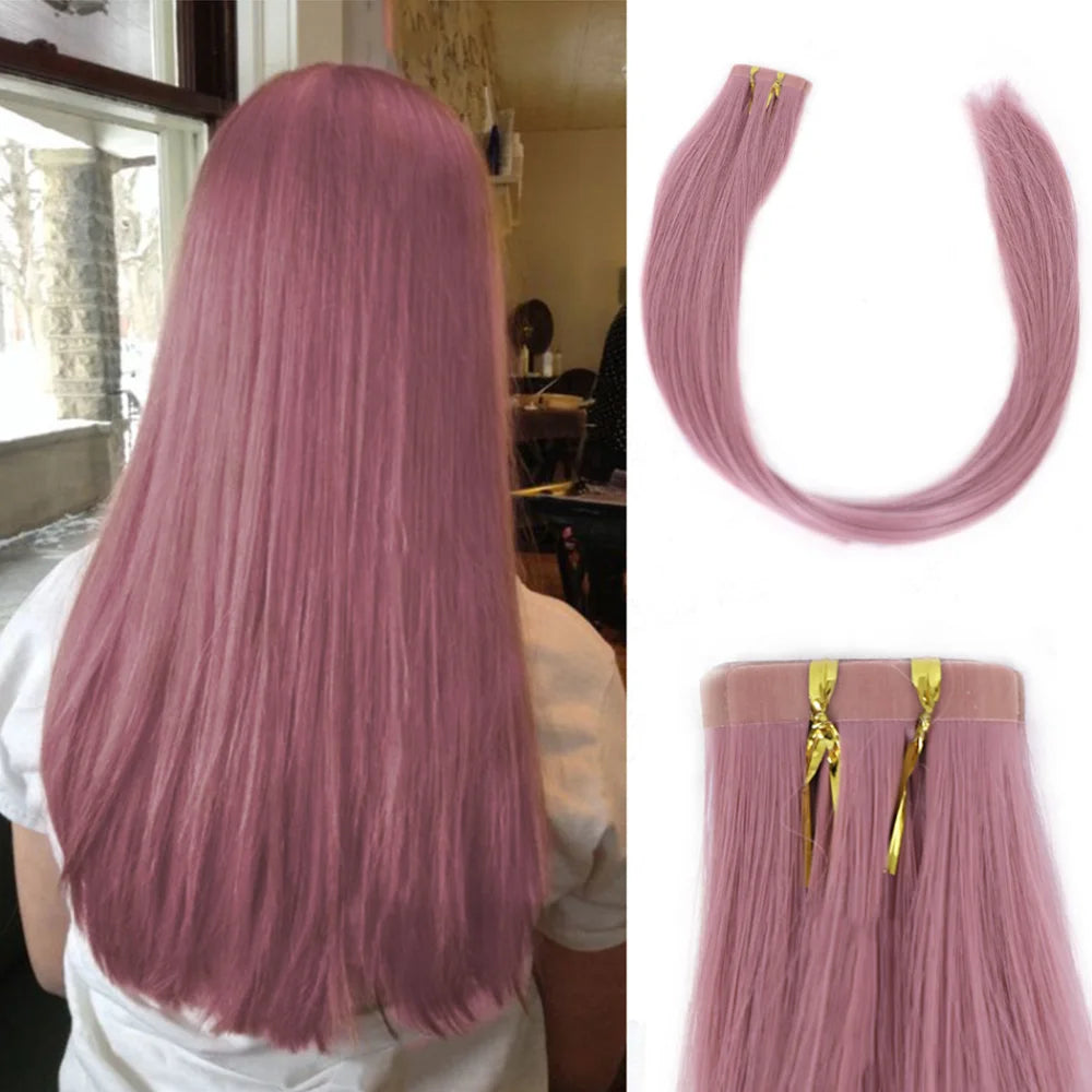 Seamless Invisible Tape in Red Hair Extensions for Women 24 inch Straight 
Colored Soft Synthetic Hair for Party Halloween Use