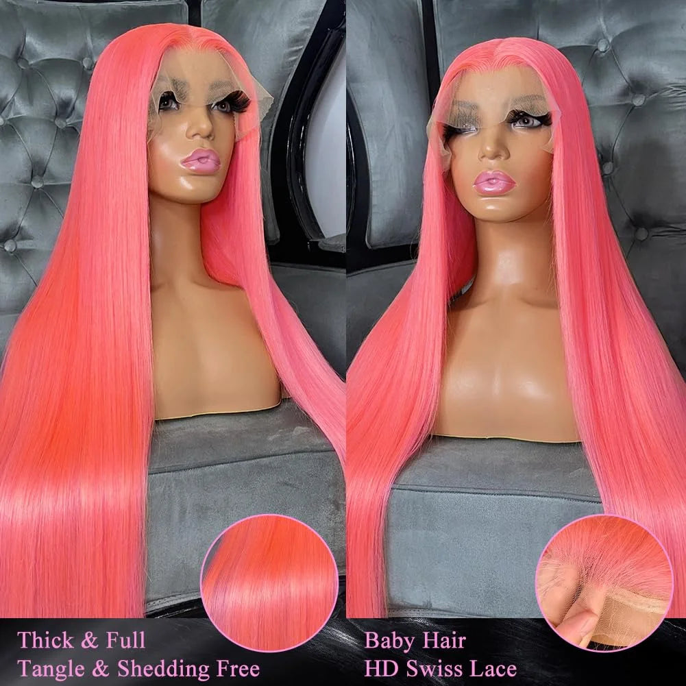Pink Lace Front Wigs Human Hair Straight 13x6 
HD Pink Lace Front Wig Human Hair Pre Plucked with Natural Hairline Colored