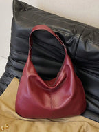 Black Faux Leather Shoulder Bag  Zipper Closure