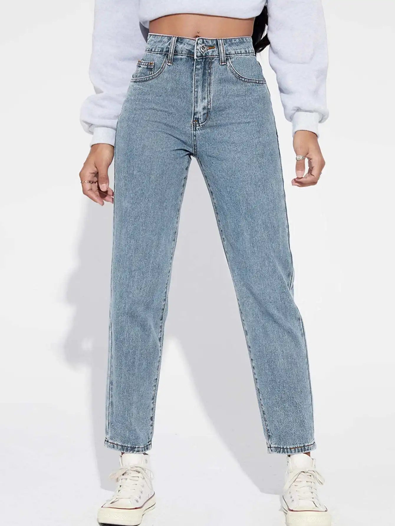 High Waist Straight Leg Jeans for Women