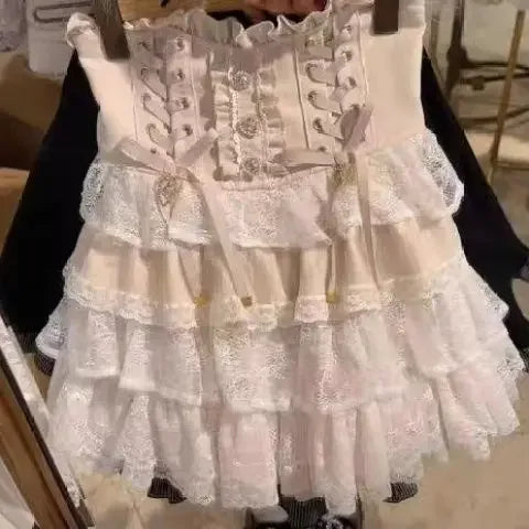 Lolita Style Mini Skirt Women Elegant Lace Metal Buckle Skirt