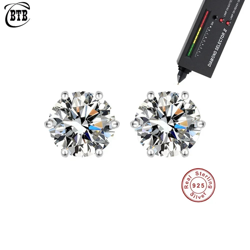 925 Sterling Silver GRA Certified 0.5-3CT Moissanite D Color Six-jaw Stud Earrings