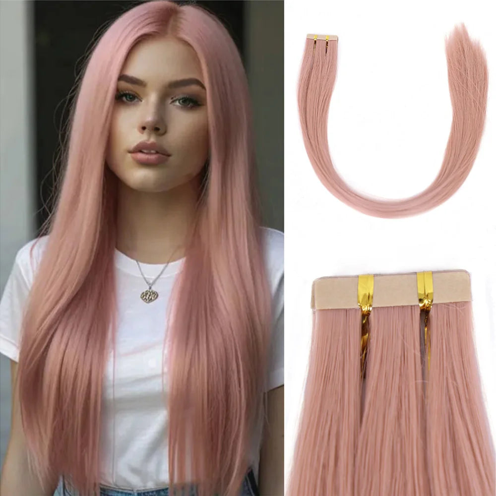 Seamless Invisible Tape in Red Hair Extensions for Women 24 inch Straight 
Colored Soft Synthetic Hair for Party Halloween Use