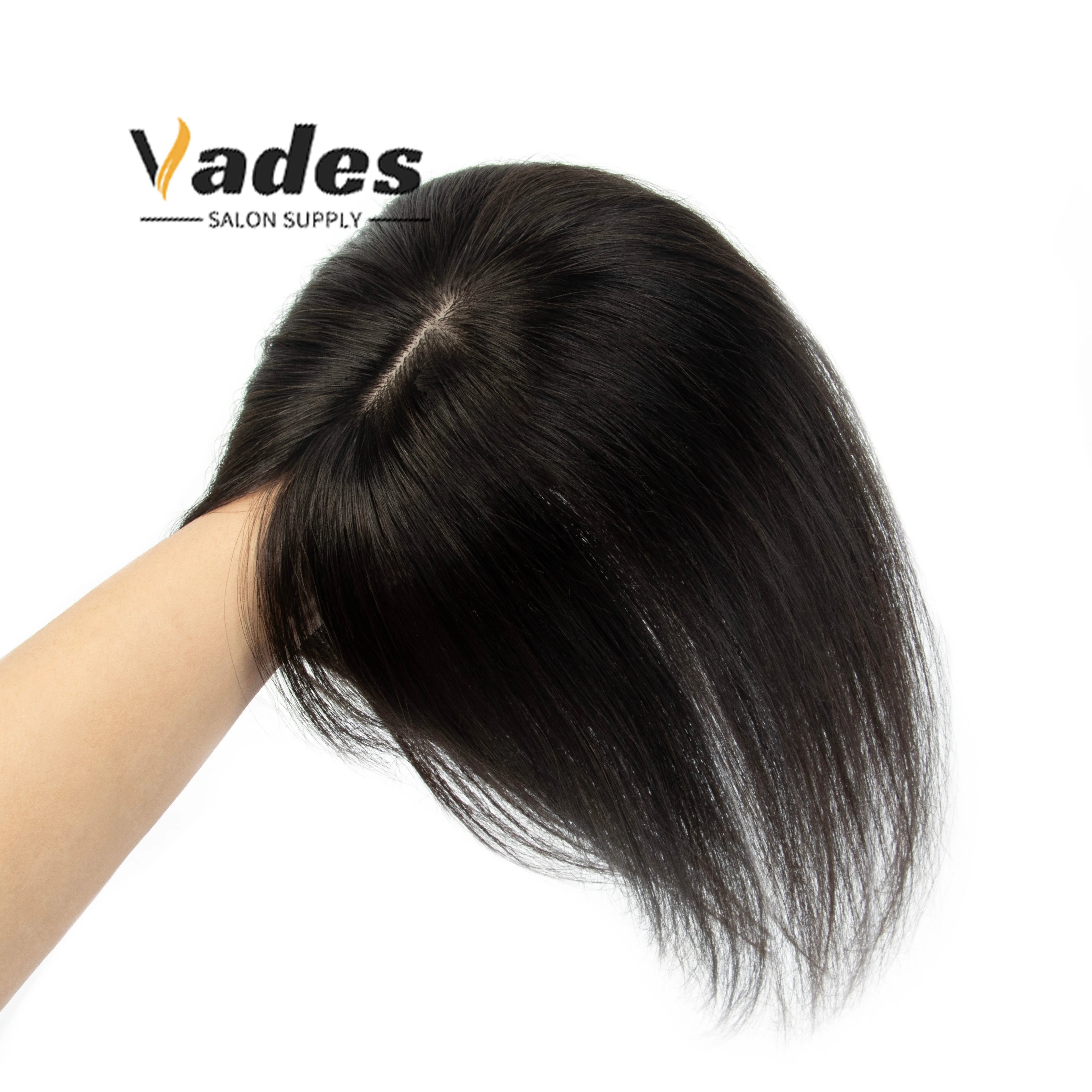 Human Hair Topper with Bangs Hand-Tied Thin 
5 * 9cm Base Light Weight Clip