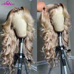 180 Density Brown Roots Ash Blonde Body Wave Lace Frontal Wig 
13x6 Ombre Ash Blonde Human Hair Wigs for Women