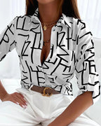 Long Sleeve Lapel Slim Women Multicolor Printed Shirts