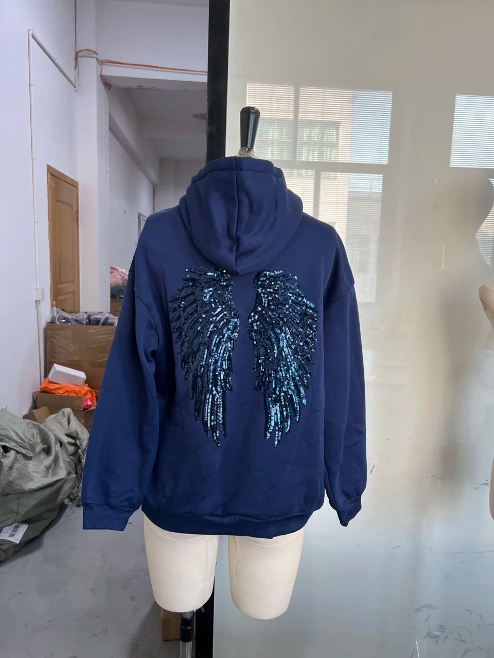 Women's Shinny Angel Wings Hooded Jacket and Pant set