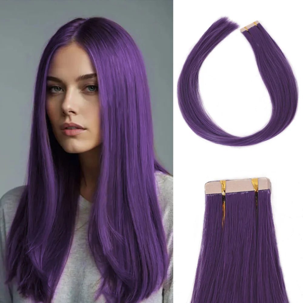 Seamless Invisible Tape in Red Hair Extensions for Women 24 inch Straight 
Colored Soft Synthetic Hair for Party Halloween Use