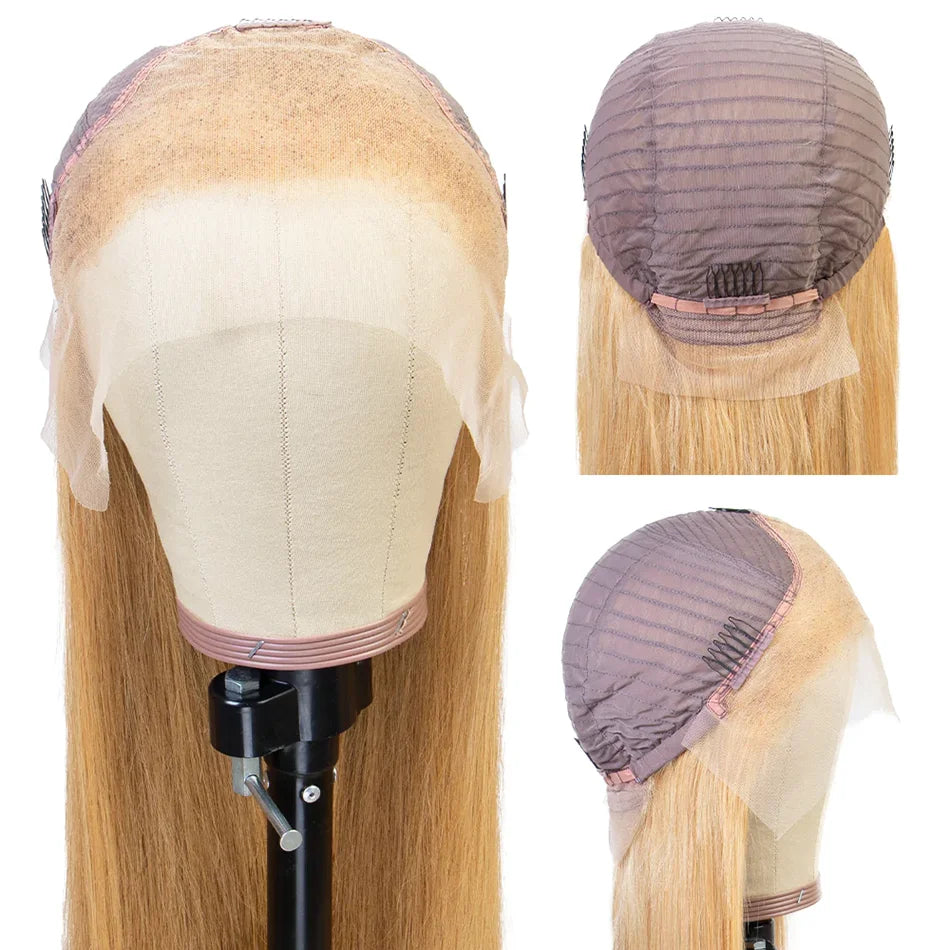 13x6 Honey Blonde HD Transparent Lace Front Wigs Human Hair 
#27 Colored Brazilian Bone Straight Lace Frontal Human Hair Wigs