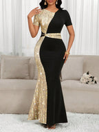 Elegant Black & Gold Sequin Mermaid Dress