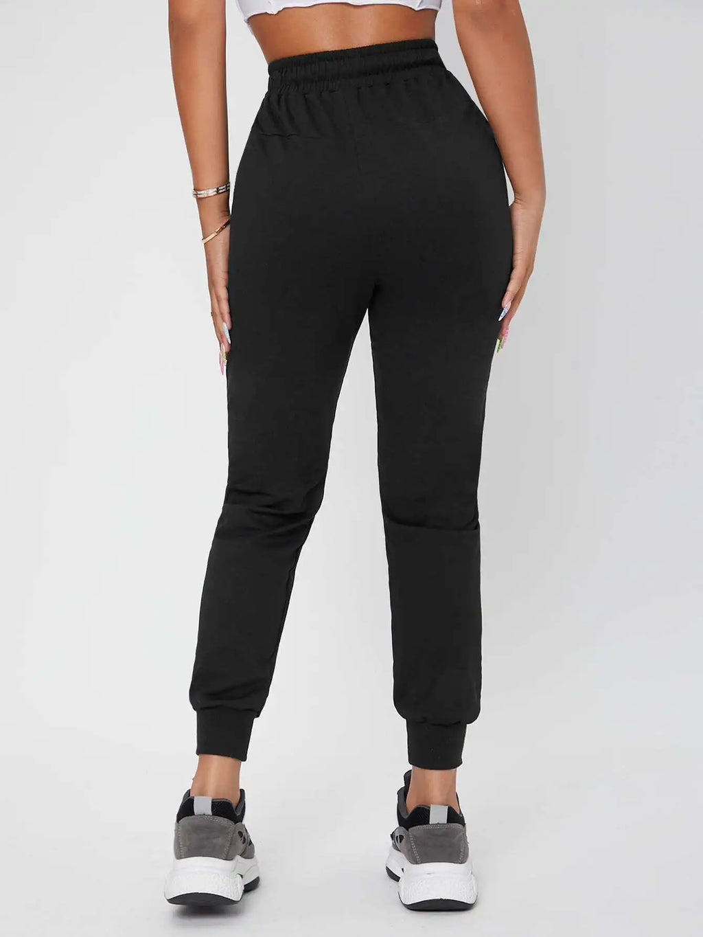 Black Drawstring Waist Jogger Pants with Elastic Cuffs