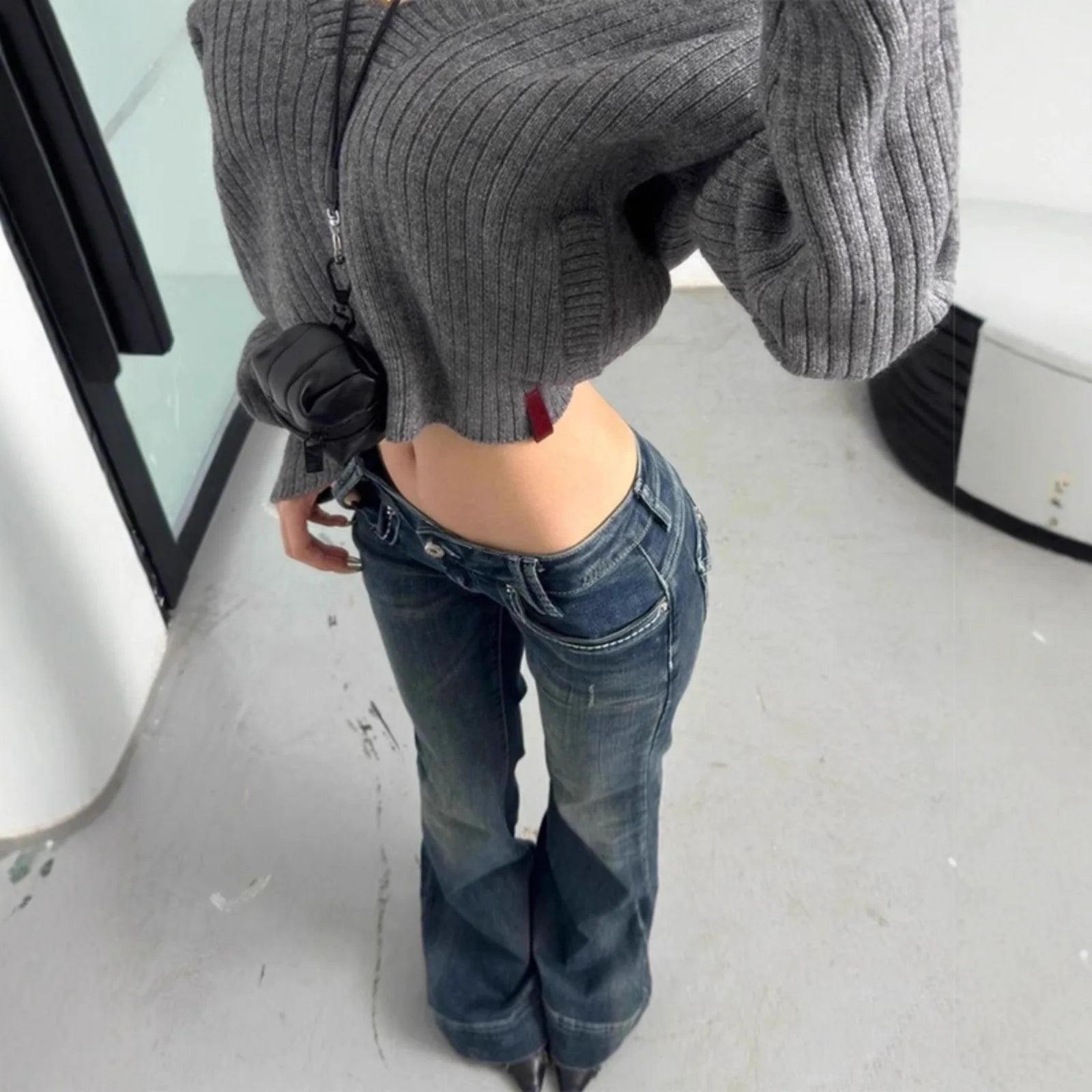 Low-Waist Bell Bottom Denim Jeans Women