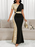 Elegant Black & Gold Sequin Mermaid Dress