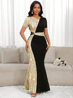 Elegant Black & Gold Sequin Mermaid Dress