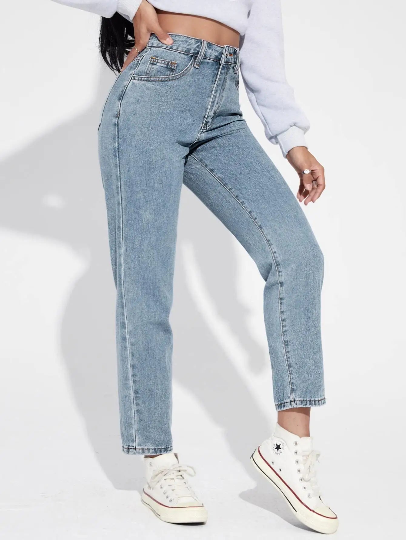 High Waist Straight Leg Jeans for Women