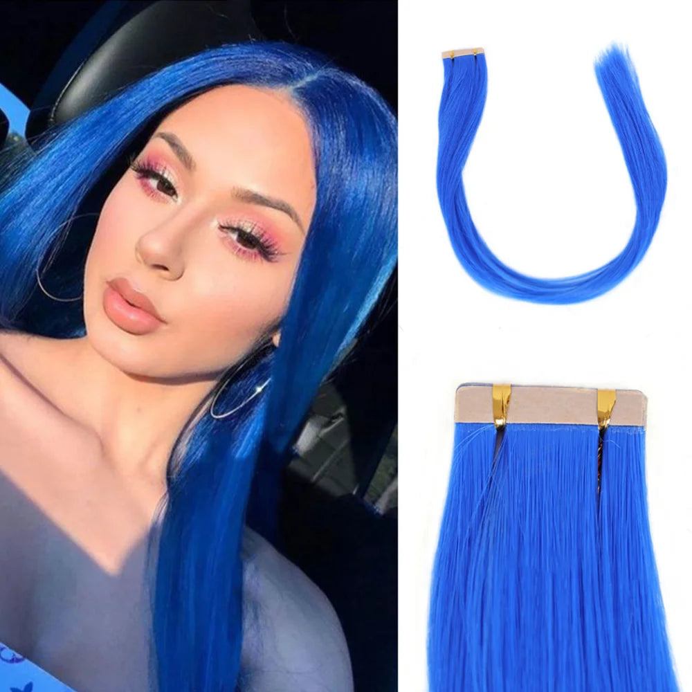 Seamless Invisible Tape in Red Hair Extensions for Women 24 inch Straight 
Colored Soft Synthetic Hair for Party Halloween Use