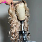 180 Density Brown Roots Ash Blonde Body Wave Lace Frontal Wig 
13x6 Ombre Ash Blonde Human Hair Wigs for Women
