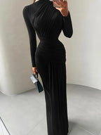 Maxi Dress Women o-Neck Full Sleeve Solid