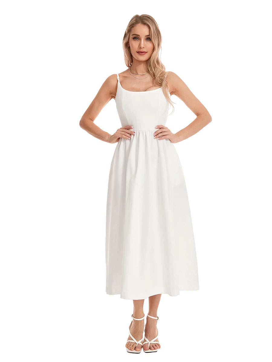 Womens Midi Dress Spaghetti Strap
